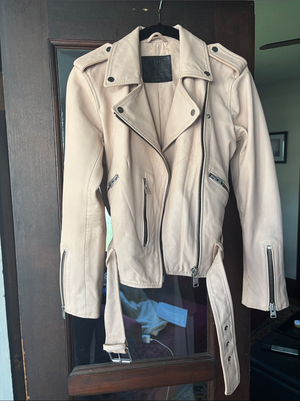 ALLSAINTS Balfern leather jacket - light pink - size 6. - Picture 3 of 6